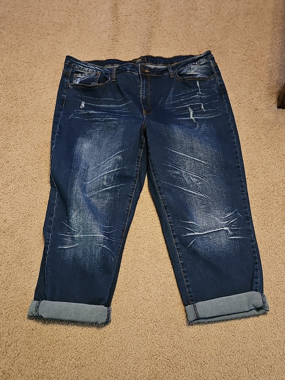 Lucky & Blessed Distressed Rolled Cuff Boyfriend Jeans - Blue